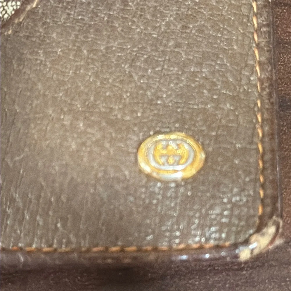 Gucci Monogram Bifold Wallet with Brown Leather Trim